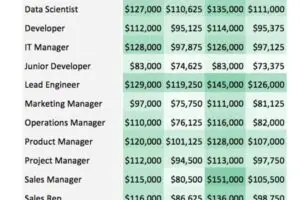 Rangos salariales para distintos empleos tecnológicos en USA